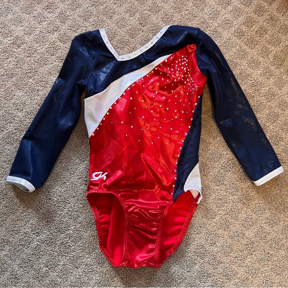 GK Elite Red, White and Blue Gymnastics Competition Leotard